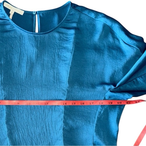 MAJE Lavana Self-Tie Crepe Blouse in Peacock Blue | Long Billow Sleeve Top Large - Picture 11 of 12